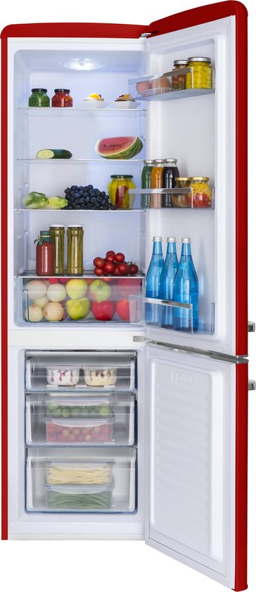 AR8242R Amica Retro Koel-Vriescombinatie - Hoogglans Rood - E label